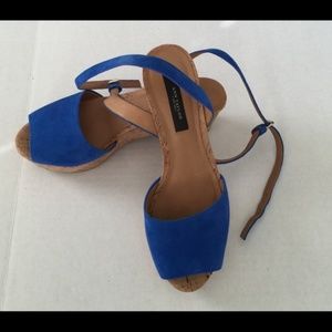 Ann Taylor Blue Suede Cork Platform Wedge Sandals